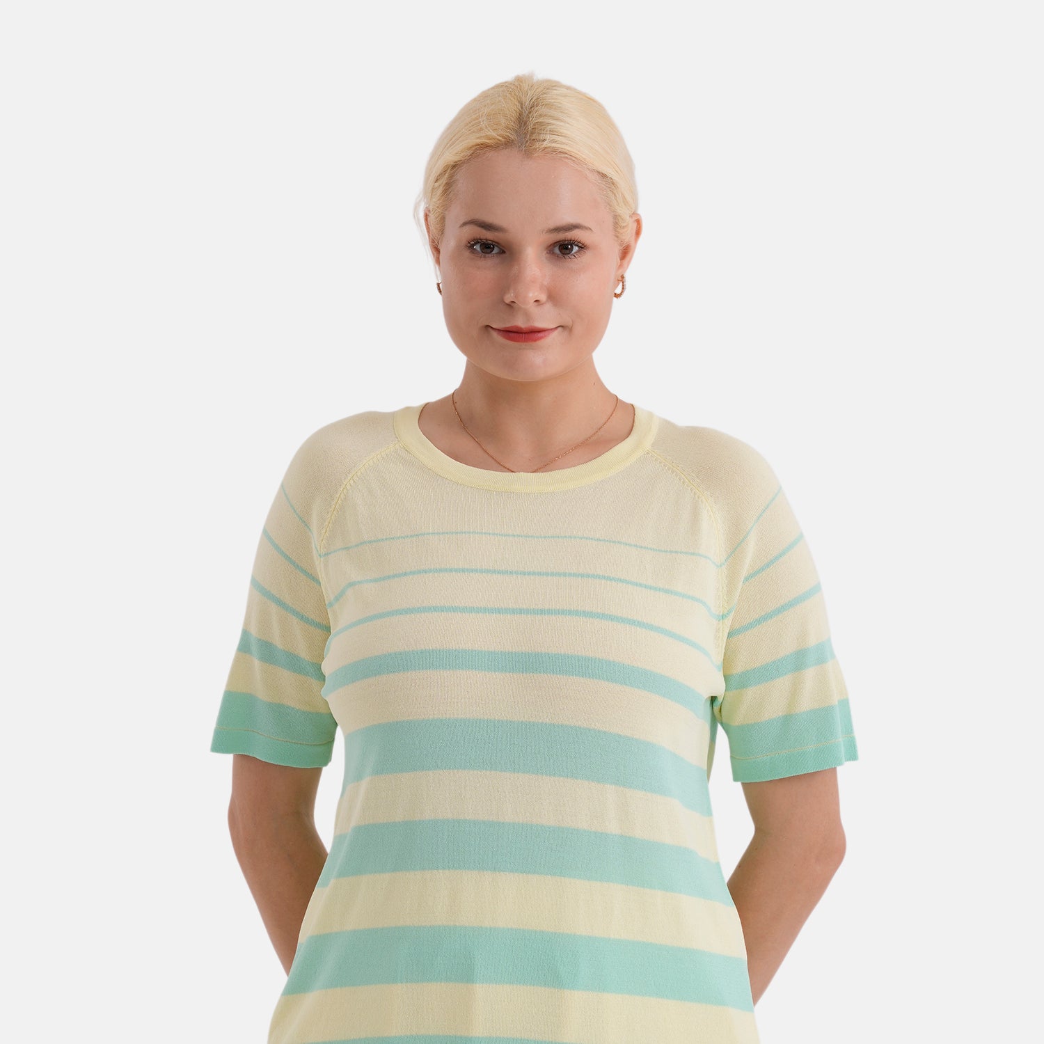 La Marey Knitted Short Sleeve Striped Top (Size L, Fit 16 To 18) - Yellow &amp; Pastel Green 8430637 5