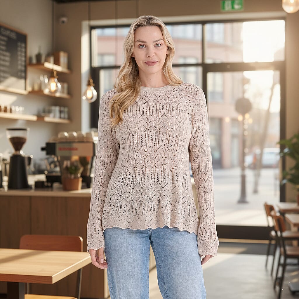 La Marey Scallop Detail Light Weight Jumper (Size - S, 8-10) - Beige V32515475 2
