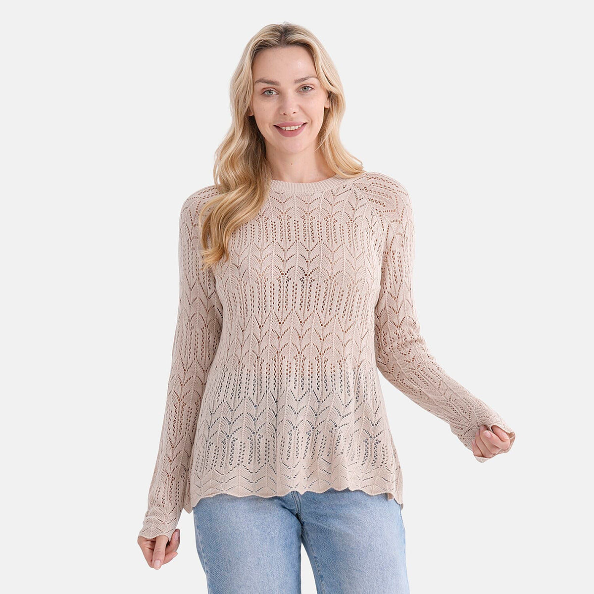 La Marey Scallop Detail Light Weight Jumper (Size - S, 8-10) - Beige V32515475 5