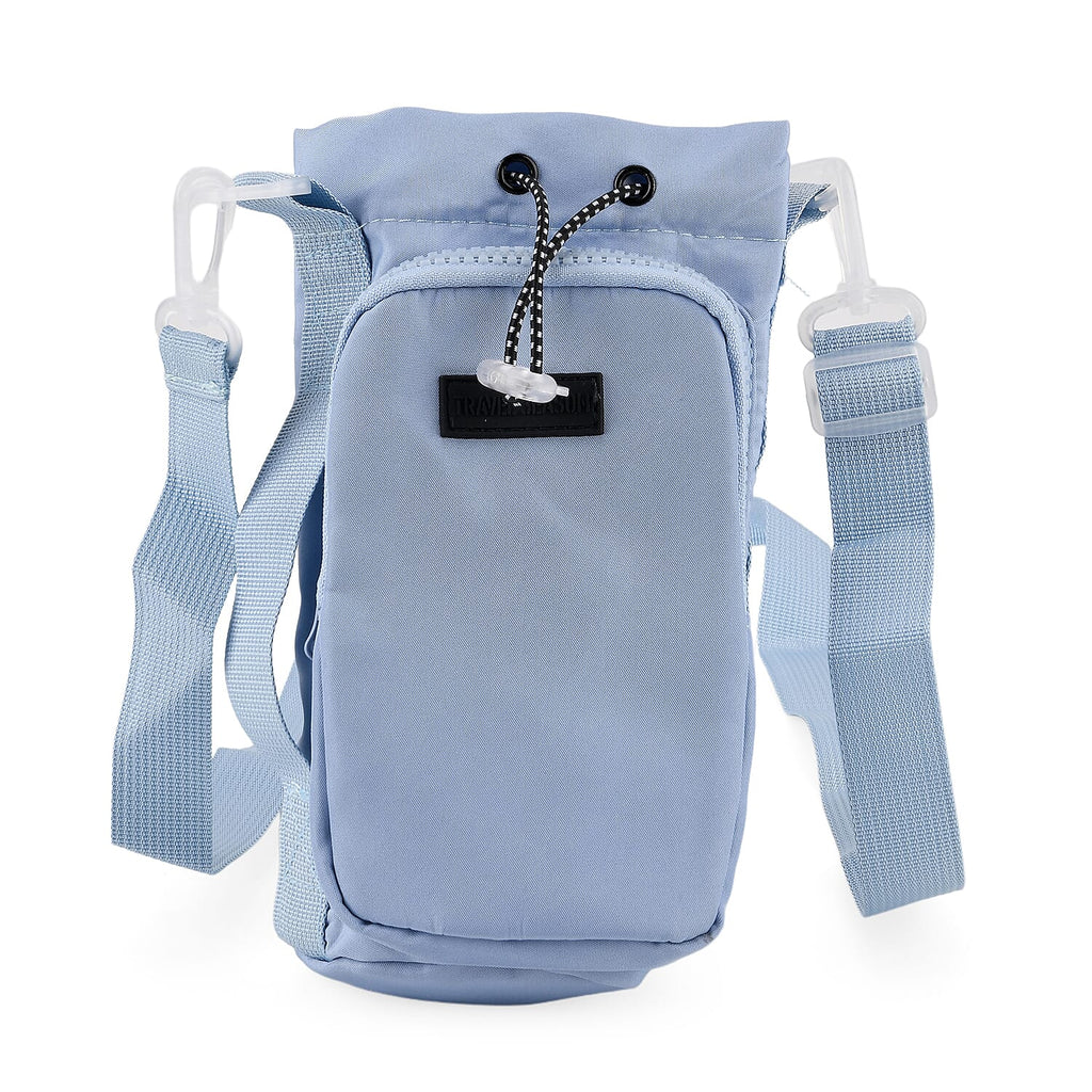 Insulated Style Coffee/Water Bottle Carrier with Wide Crossbody Strap - Blue_8430906