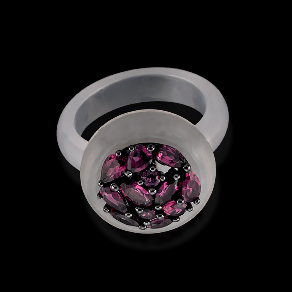 D'Joy Rhodolite Garnet and  Natural Jade Ring in Rhodium Overlay Sterling Silver 20.99 Ct._8431017_1