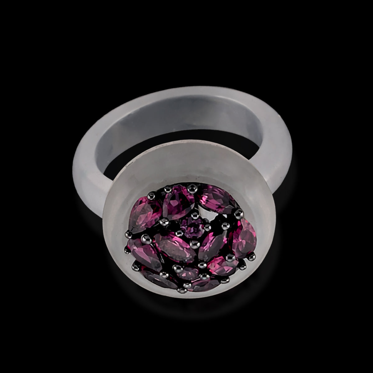 D'Joy Rhodolite Garnet and Natural Jade Ring in Rhodium Overlay Sterling Silver 20.99 Ct. 8431017 2