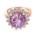D'Joy Rose De France Amethyst & White Zircon Halo Split Shank Ring in Rose Gold Plated Sterling Silver 7.26 Ct._8431098