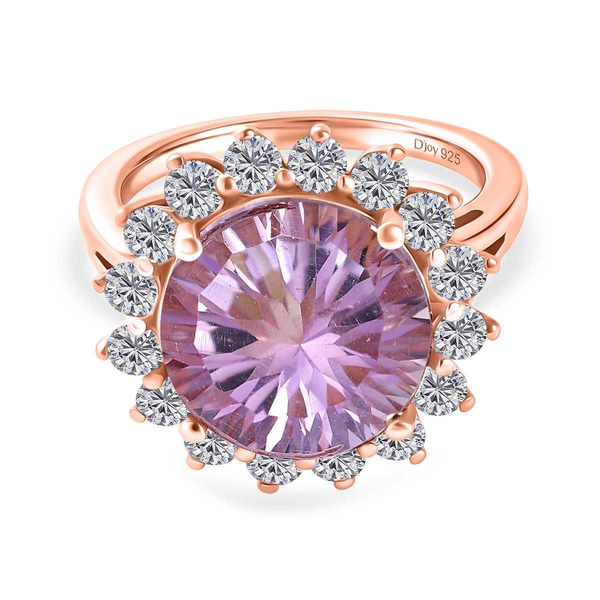 D'Joy Rose De France Amethyst &amp; White Zircon Halo Split Shank Ring in Rose Gold Plated Sterling Silver 7.26 Ct. 8431098 0