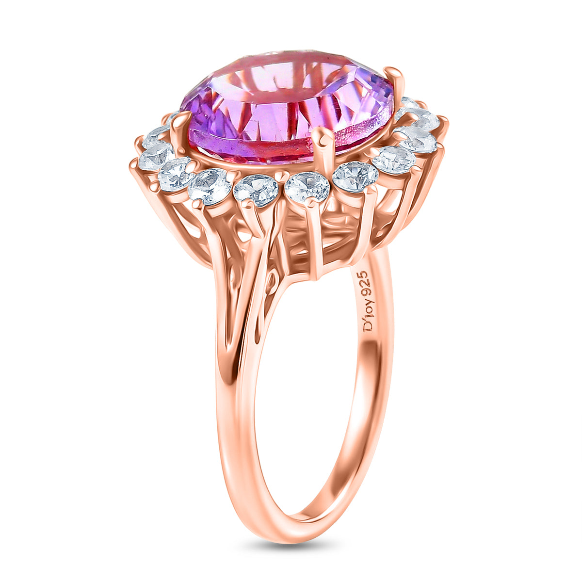 D'Joy Rose De France Amethyst &amp; White Zircon Halo Split Shank Ring in Rose Gold Plated Sterling Silver 7.26 Ct. 8431098 4