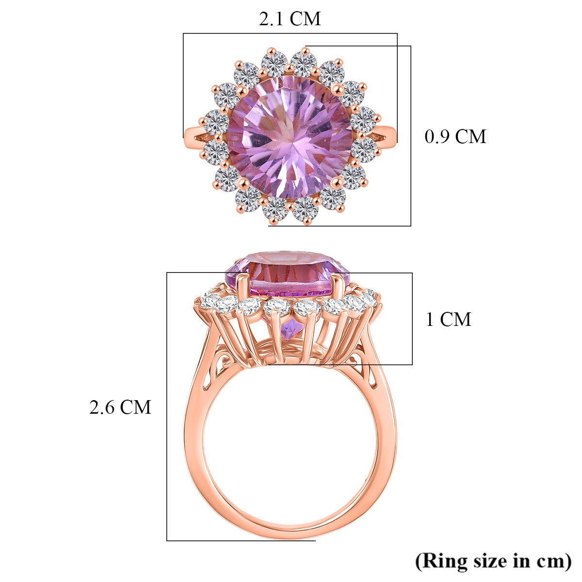 D'Joy Rose De France Amethyst &amp; White Zircon Halo Split Shank Ring in Rose Gold Plated Sterling Silver 7.26 Ct. 8431098 6