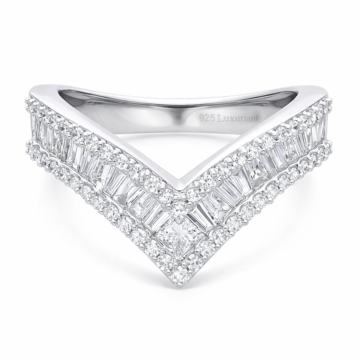 LUXURIANT 1 Ct. Lab Grown Diamond Wishbone Ring in Rhodium Overlay Sterling Silver (SI-GH) 8431120 0