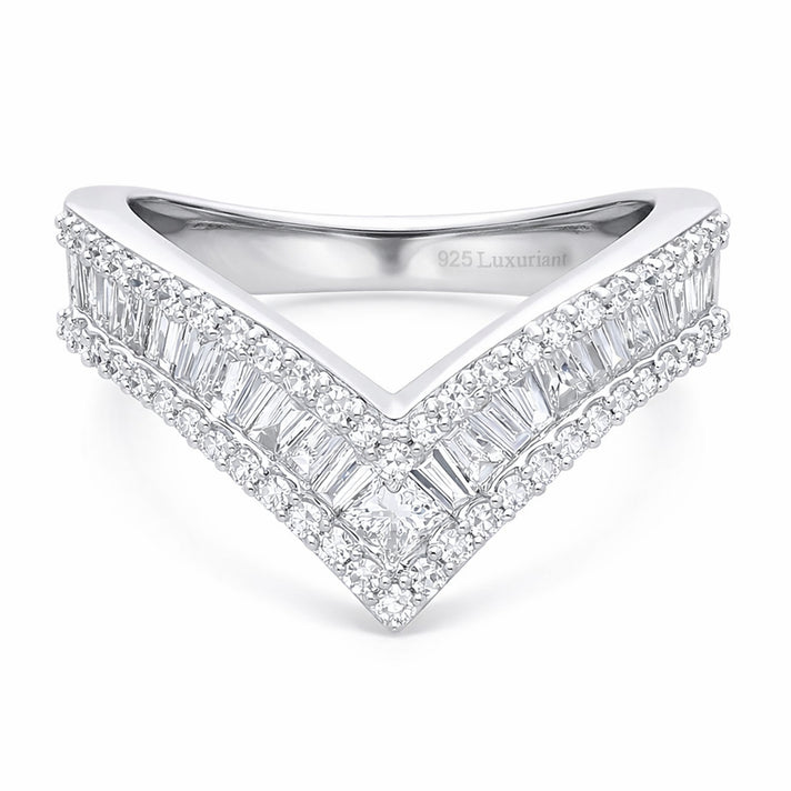 LUXURIANT 1 Ct. Lab Grown Diamond Wishbone Ring in Rhodium Overlay Sterling Silver (SI-GH) 8431120 1