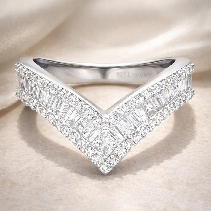 LUXURIANT 1 Ct. Lab Grown Diamond Wishbone Ring in Rhodium Overlay Sterling Silver (SI-GH) 8431120 2