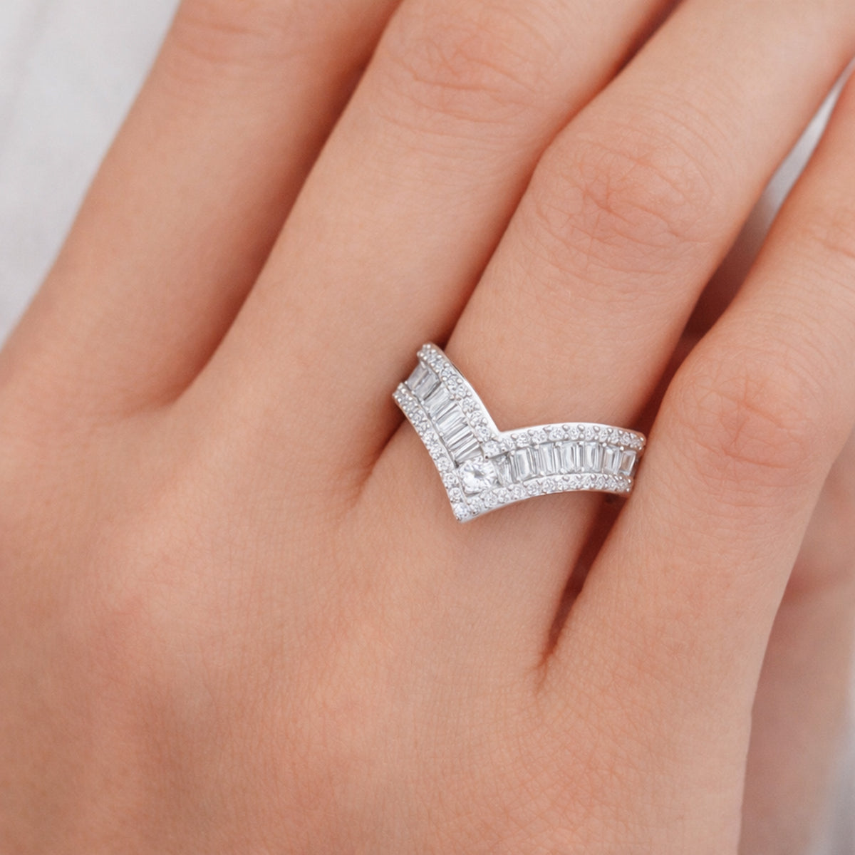 LUXURIANT 1 Ct. Lab Grown Diamond Wishbone Ring in Rhodium Overlay Sterling Silver (SI-GH) 8431120 3