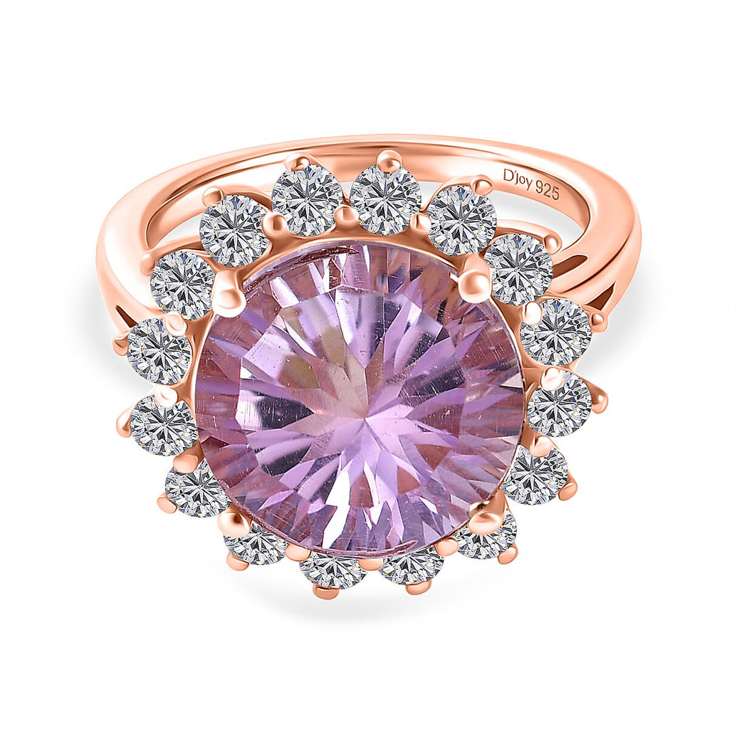D'Joy Rose De France Amethyst & White Zircon Halo Split Shank Ring in Rose Gold Plated Sterling Silver 7.26 Ct._8431124