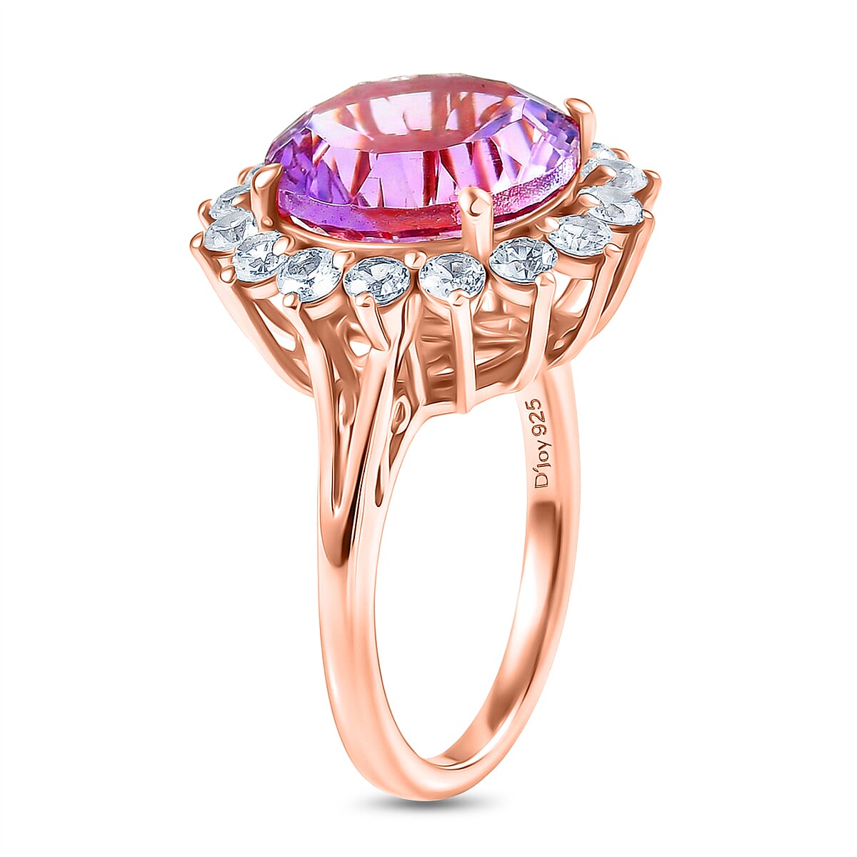D'Joy Rose De France Amethyst &amp; White Zircon Halo Split Shank Ring in Rose Gold Plated Sterling Silver 7.26 Ct. V32514400 4