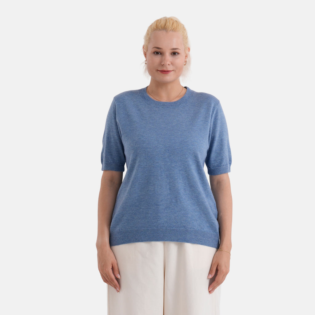 La Marey Summer Knit Short Sleeve Top (Size S, Fit 8 To 10) - Blue_8431179