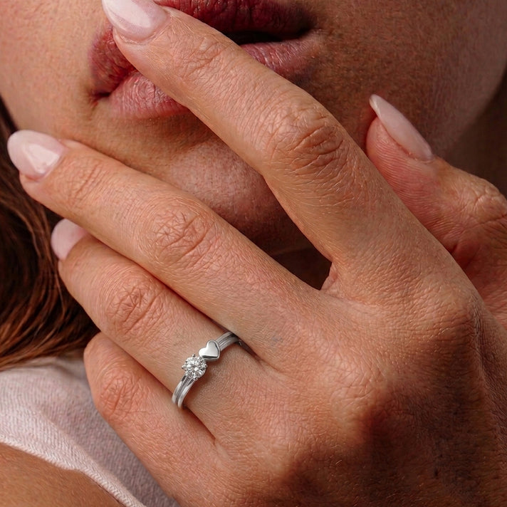 LUXURIANT  Lab Grown Diamond Solitaire Heart Ring in Rhodium Overlay Sterling Silver (SI-G-H) 8431227 2