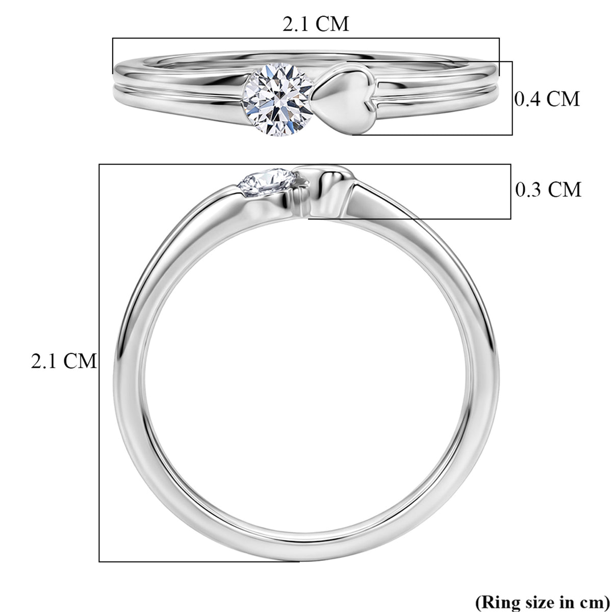 LUXURIANT  Lab Grown Diamond Solitaire Heart Ring in Rhodium Overlay Sterling Silver (SI-G-H) V32606178 8