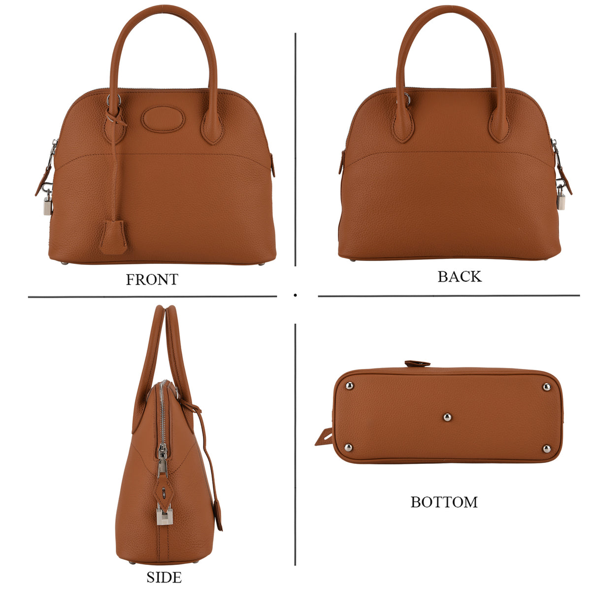 Premium Genuine Leather Domed Satchel Bag with Detachable Crossbody Strap - Alloy Orange V32530055 5