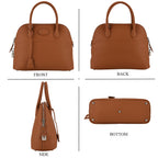 Premium Genuine Leather Domed Satchel Bag with Detachable Crossbody Strap - Alloy Orange_8431432_4