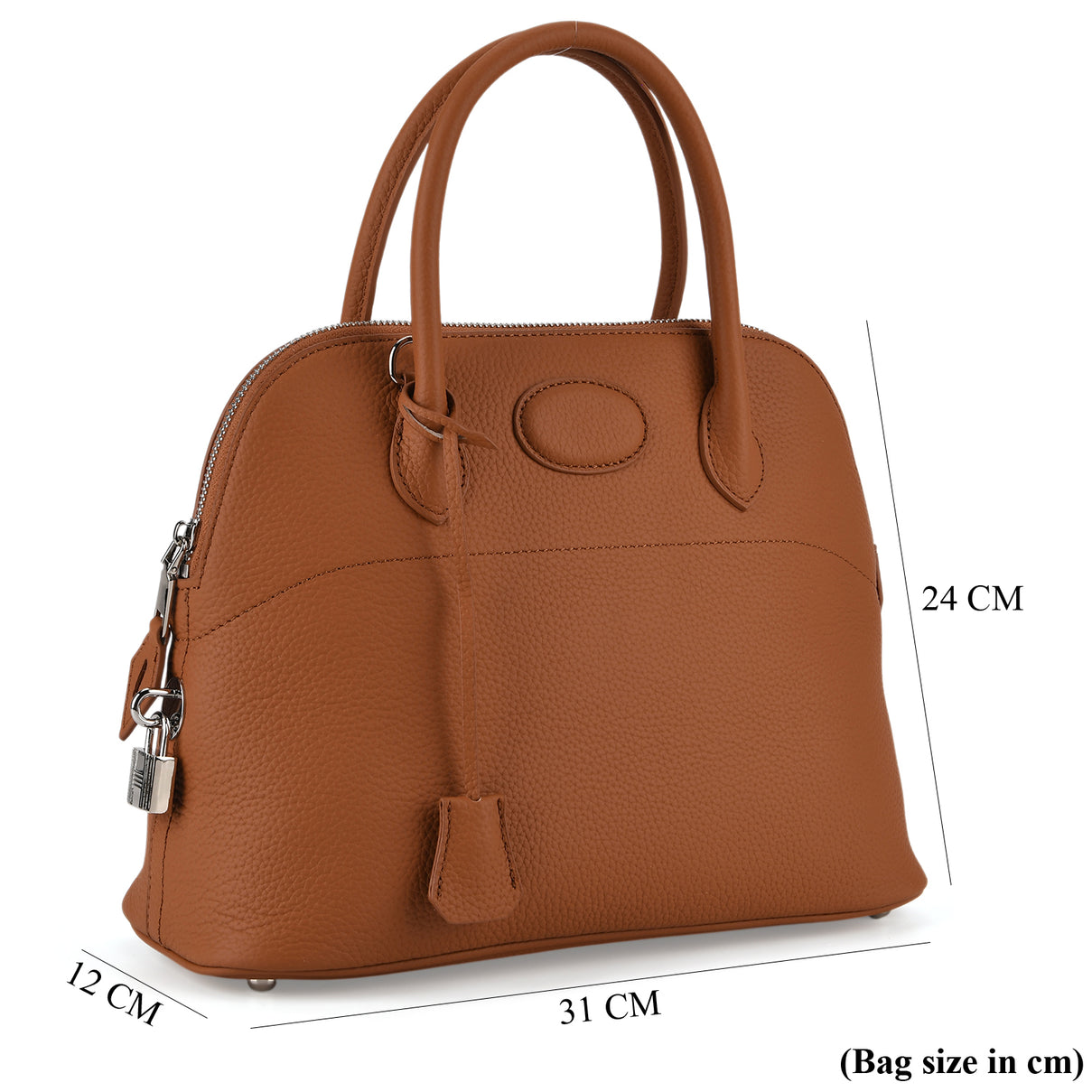Premium Genuine Leather Domed Satchel Bag with Detachable Crossbody Strap - Alloy Orange V32530055 8