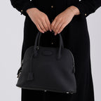 Premium Genuine Leather Domed Satchel Bag with Detachable Crossbody Strap - Black_8431433_3
