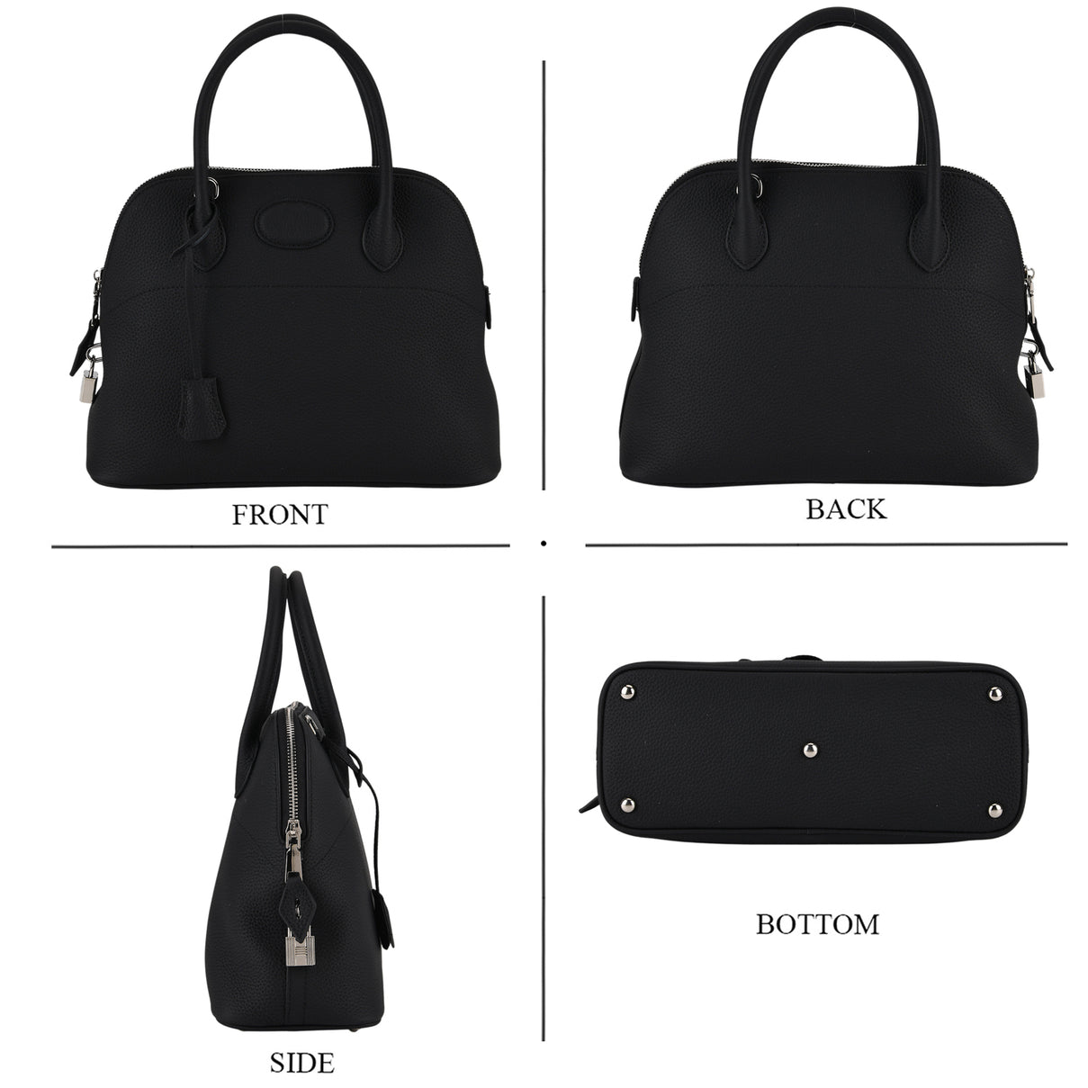 Premium Genuine Leather Domed Satchel Bag with Detachable Crossbody Strap - Black V32521754 5
