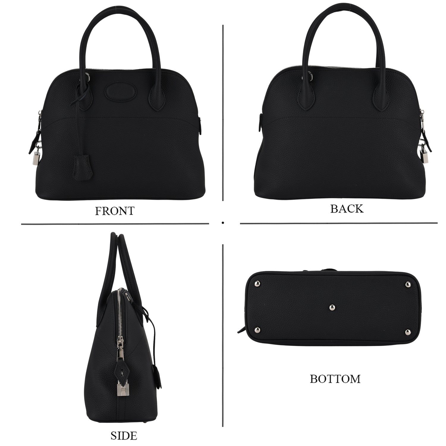 Premium Genuine Leather Domed Satchel Bag with Detachable Crossbody Strap - Black V32521754 5