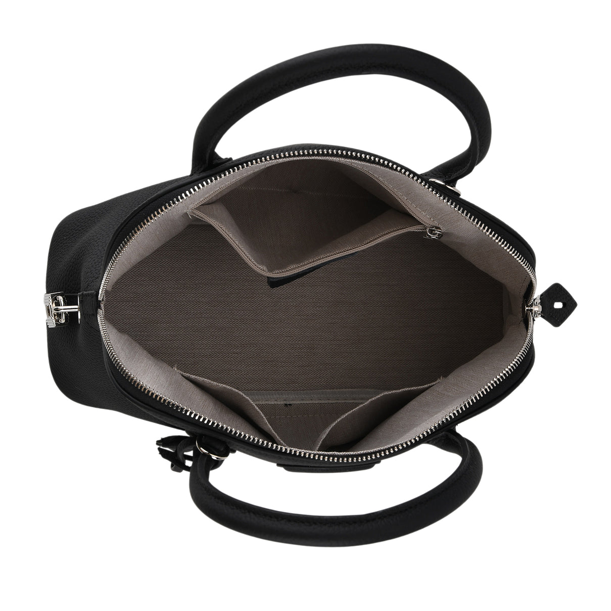 Premium Genuine Leather Domed Satchel Bag with Detachable Crossbody Strap - Black V32521754 6