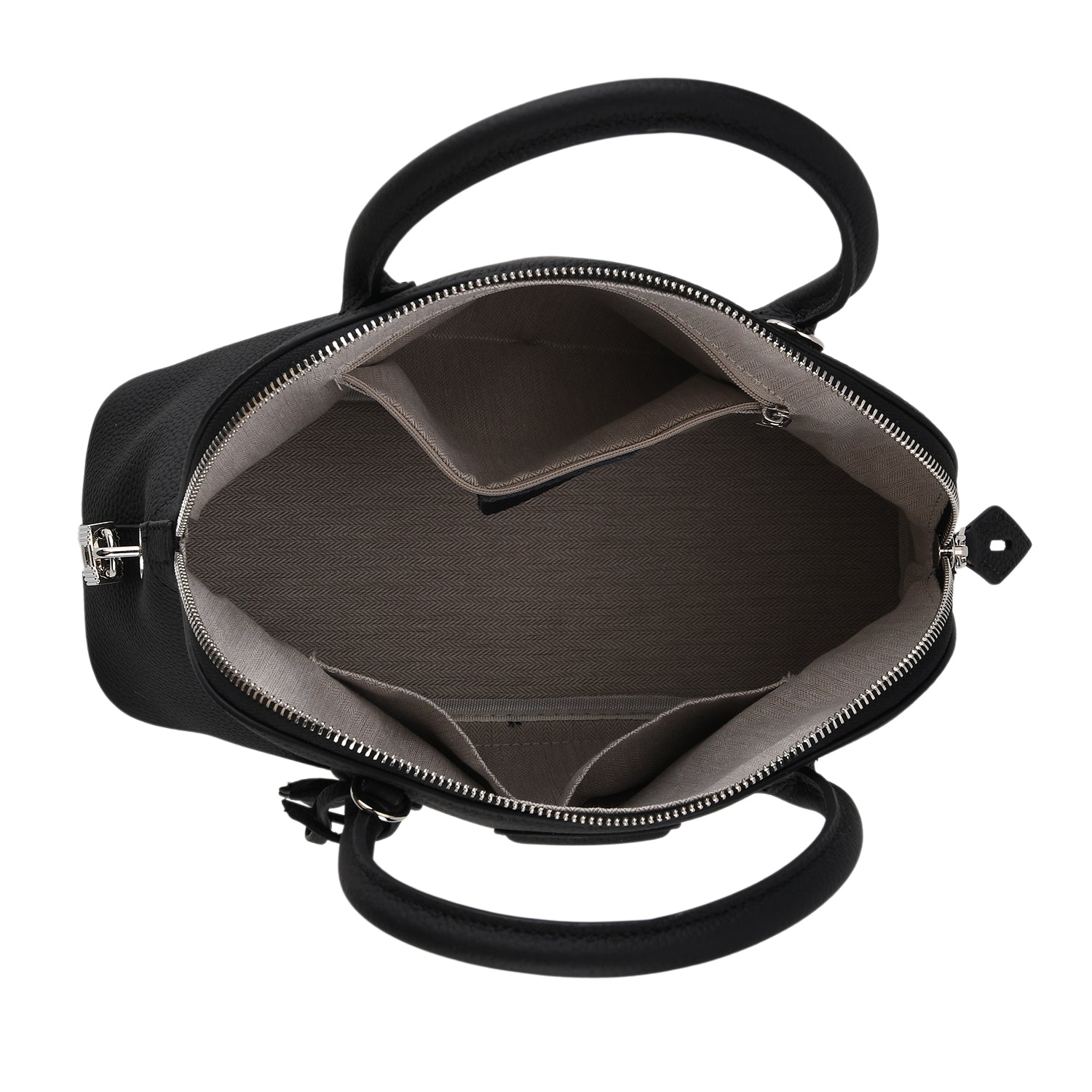 Premium Genuine Leather Domed Satchel Bag with Detachable Crossbody Strap - Black V32521754 6