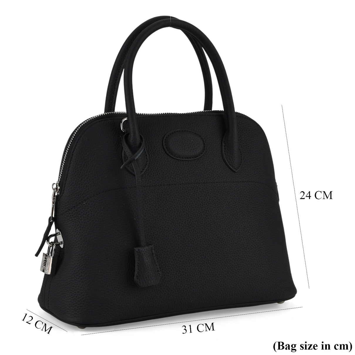 Premium Genuine Leather Domed Satchel Bag with Detachable Crossbody Strap - Black V32521754 8
