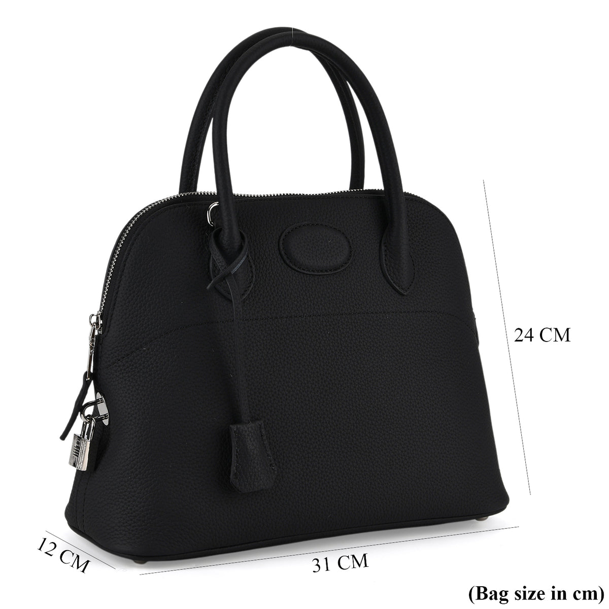Premium Genuine Leather Domed Satchel Bag with Detachable Crossbody Strap - Black V32521754 8