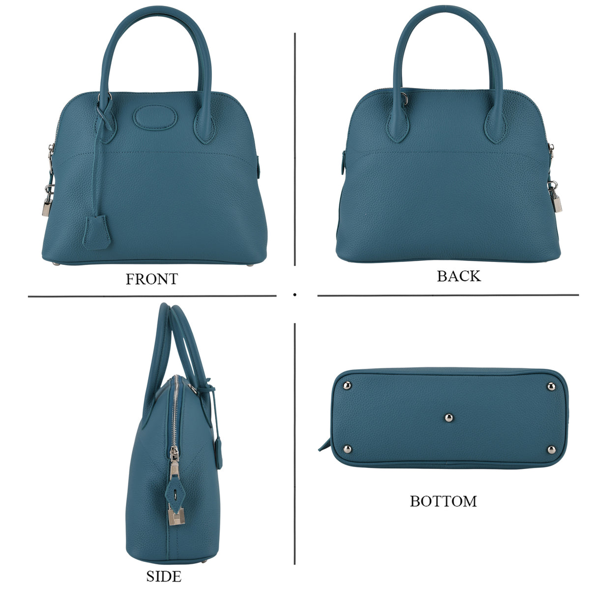 Premium Genuine Leather Domed Satchel Bag with Detachable Crossbody Strap - Teal V32586505 5