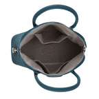 Premium Genuine Leather Domed Satchel Bag with Detachable Crossbody Strap - Teal_8431454_5