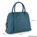 Premium Genuine Leather Domed Satchel Bag with Detachable Crossbody Strap - Teal_8431454_7