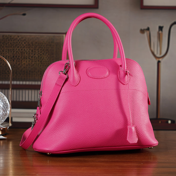 Premium Genuine Leather Domed Satchel Bag with Detachable Crossbody Strap - Black 8431433 2