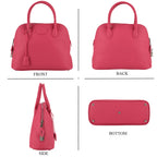 Premium Genuine Leather Domed Satchel Bag with Detachable Crossbody Strap - Deep Pink_8431456_4