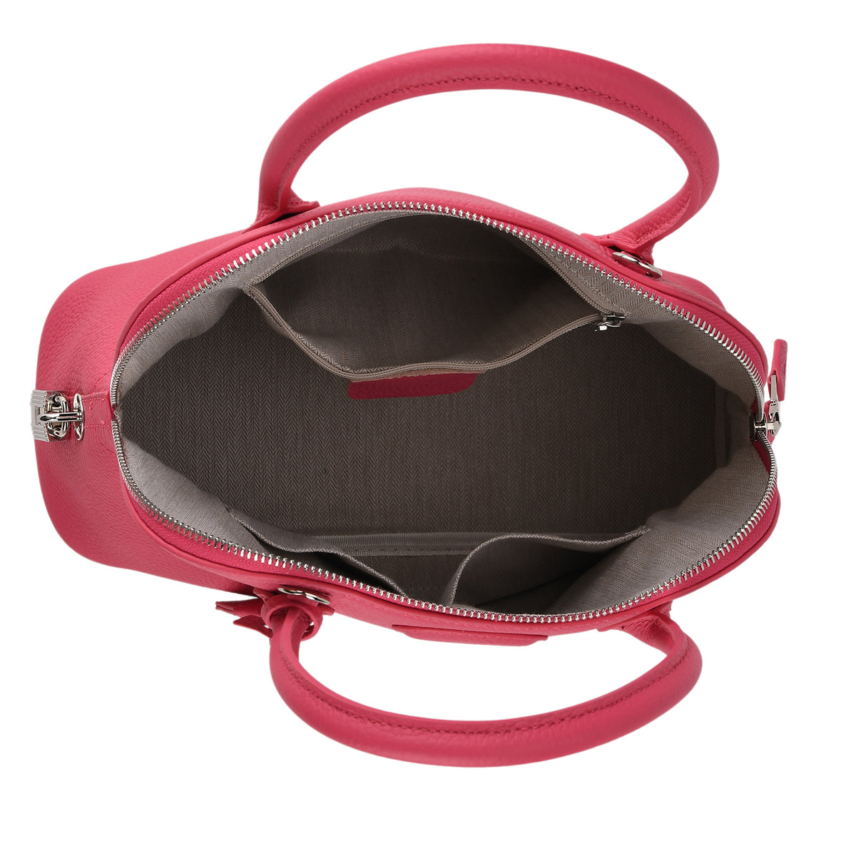 Premium Genuine Leather Domed Satchel Bag with Detachable Crossbody Strap - Deep Pink 8431456 6