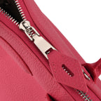 Premium Genuine Leather Domed Satchel Bag with Detachable Crossbody Strap - Deep Pink_8431456_6