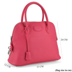 Premium Genuine Leather Domed Satchel Bag with Detachable Crossbody Strap - Deep Pink_8431456_7