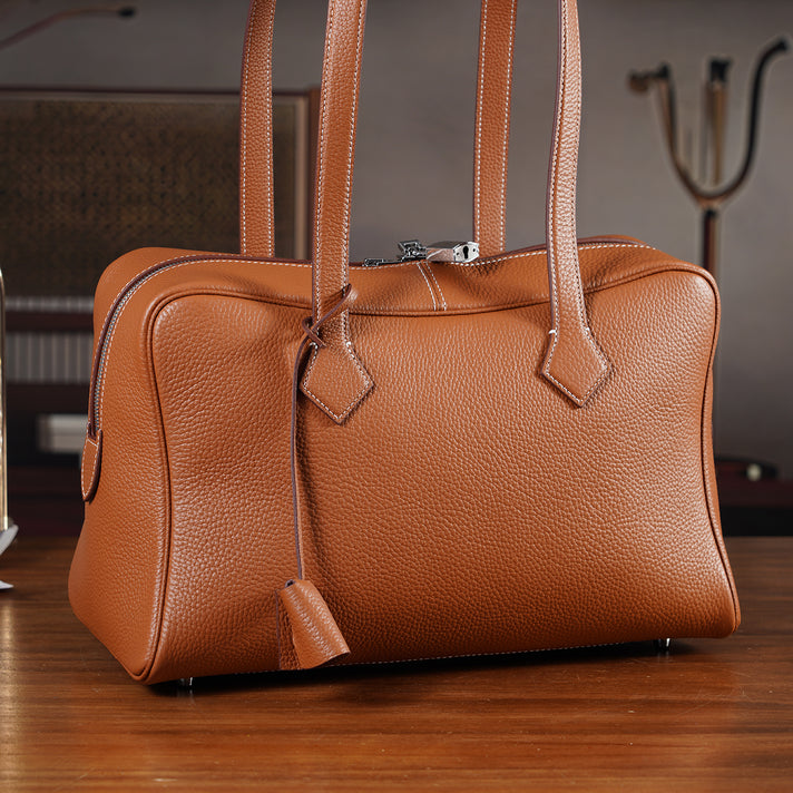 Designer Closeout Deal - Genuine Leather Structured Bag with Padlock and Key - Teal 8431477 2