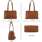 Designer Closeout Deal - Genuine Leather Structured Bag with Padlock and Key - Brown_8431472_4