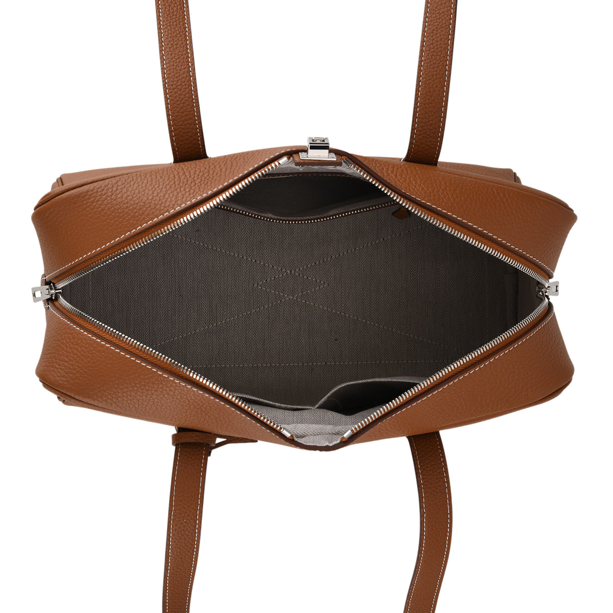 Designer Closeout Deal - Genuine Leather Structured Bag with Padlock and Key - Brown 8431472 6
