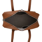 Designer Closeout Deal - Genuine Leather Structured Bag with Padlock and Key - Brown_8431472_5
