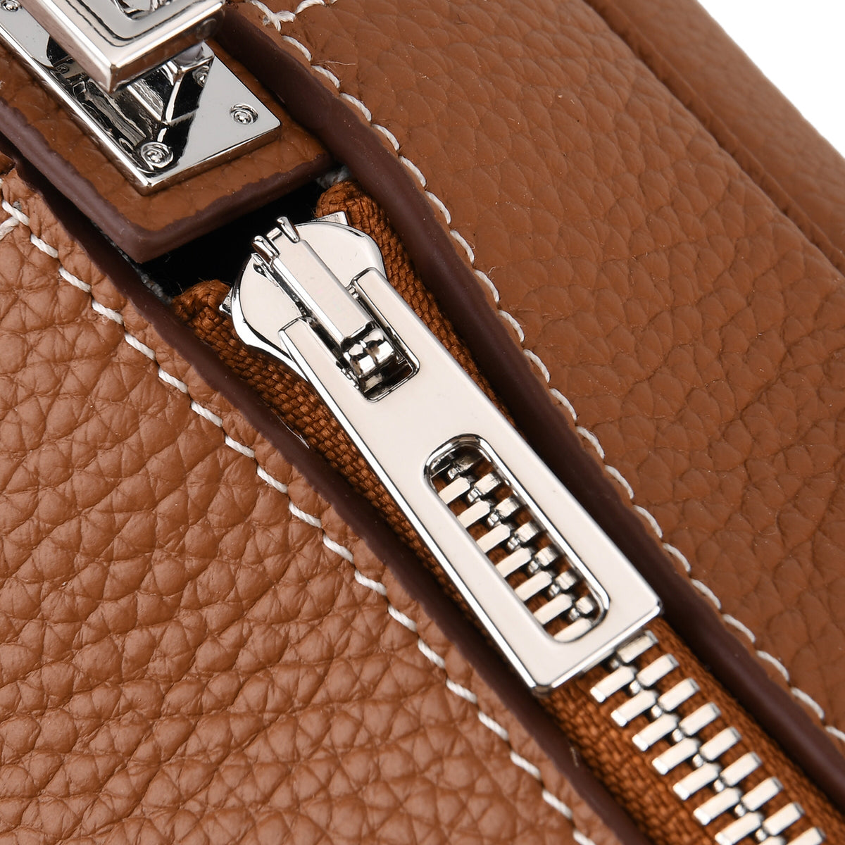 Designer Closeout Deal - Genuine Leather Structured Bag with Padlock and Key - Brown 8431472 7