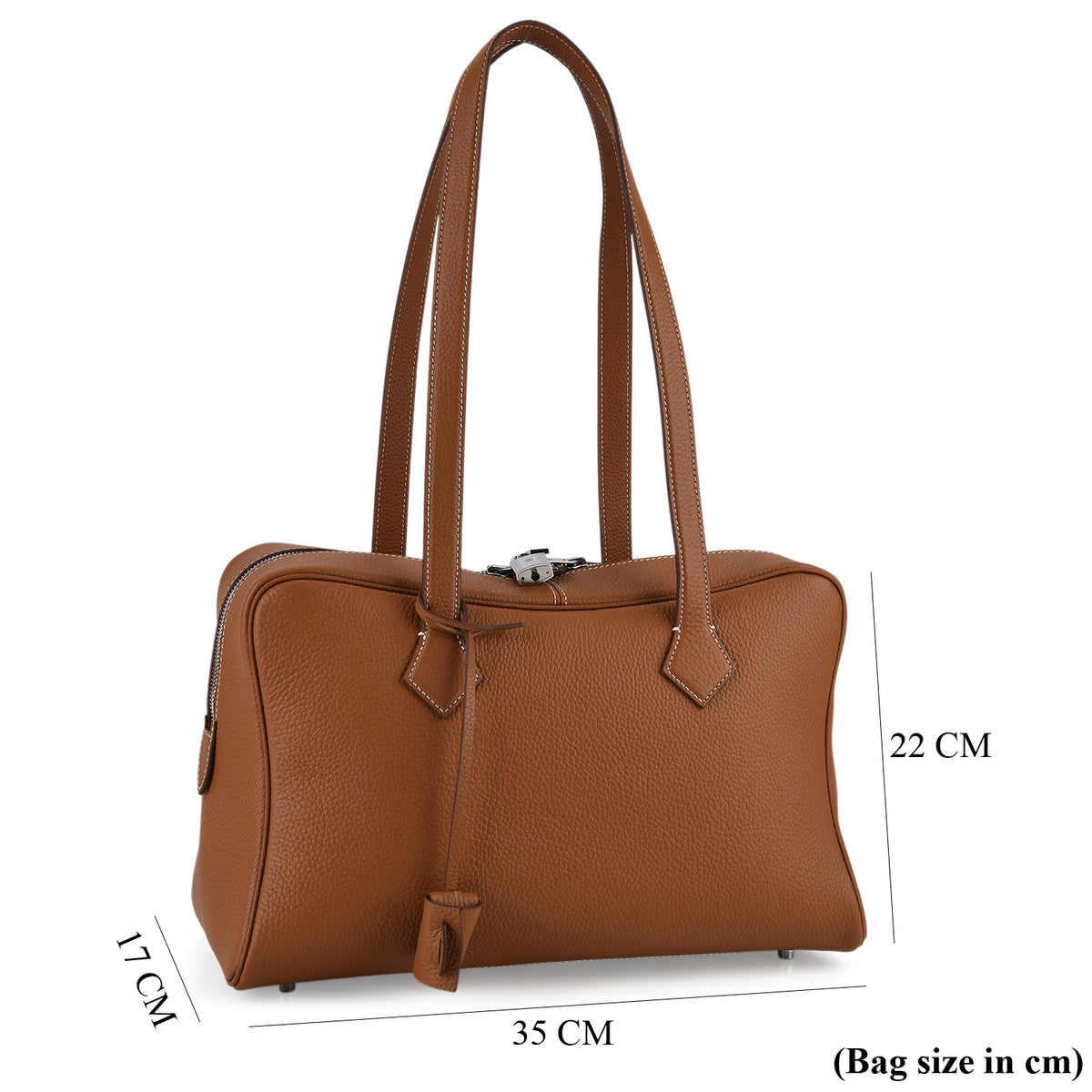 Designer Closeout Deal - Genuine Leather Structured Bag with Padlock and Key - Brown 8431472 8