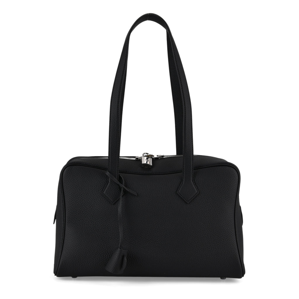 Designer Closeout Deal - Genuine Leather Structured Bag with Padlock and Key - Black_8431473