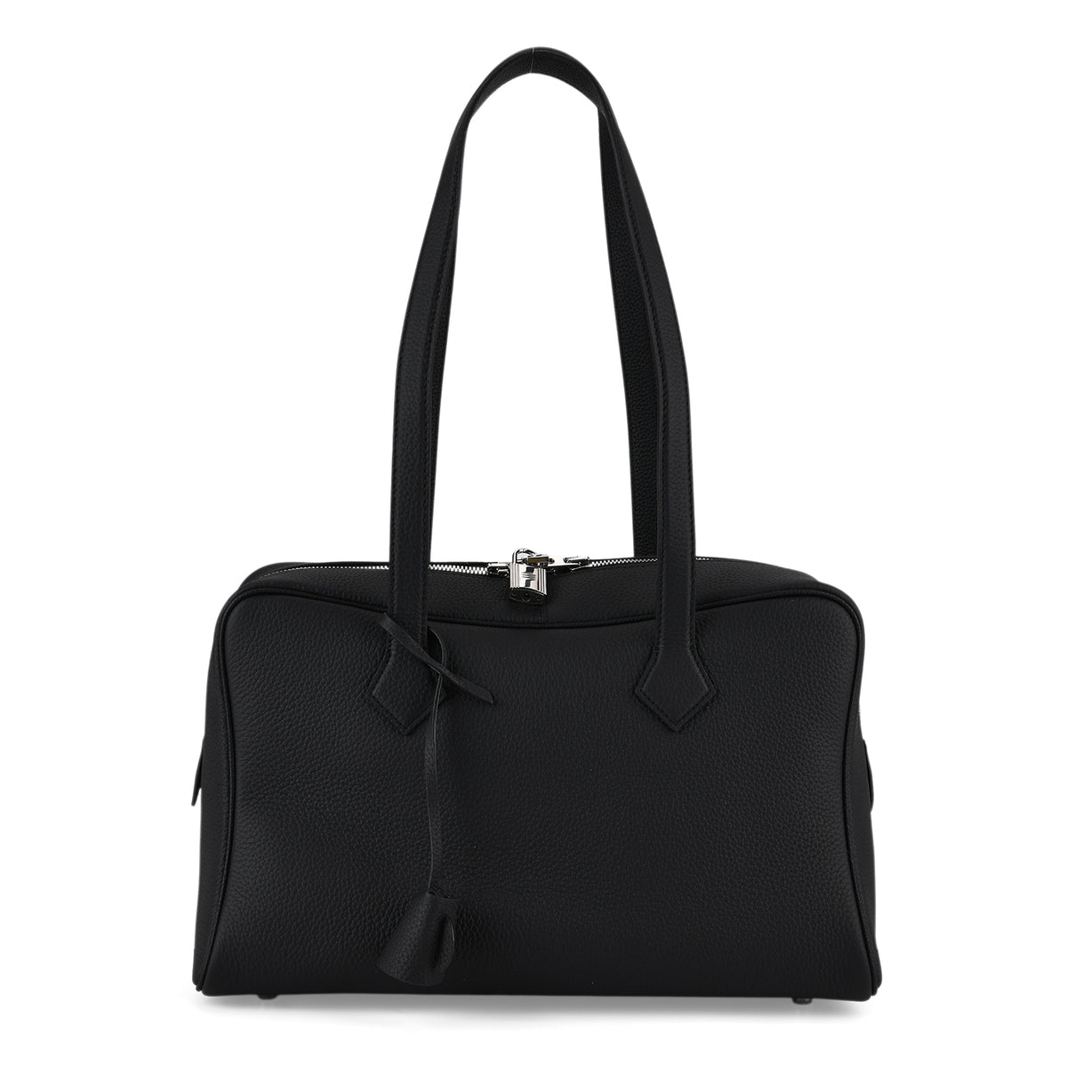 Designer Closeout Deal - Genuine Leather Structured Bag with Padlock and Key - Black 8431473 0