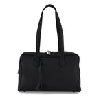 Designer Closeout Deal - Genuine Leather Structured Bag with Padlock and Key - Black_8431473
