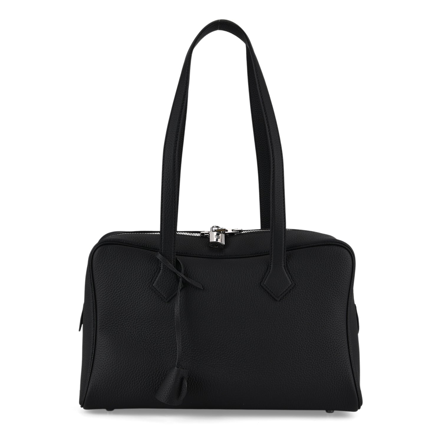 Designer Closeout Deal - Genuine Leather Structured Bag with Padlock and Key - Black 8431473 0