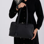 Designer Closeout Deal - Genuine Leather Structured Bag with Padlock and Key - Black_8431473_3