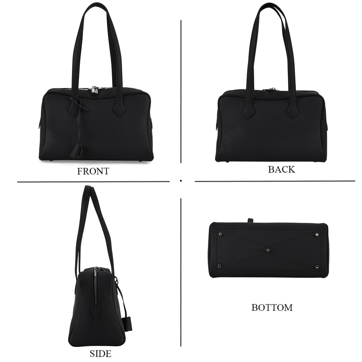Designer Closeout Deal - Genuine Leather Structured Bag with Padlock and Key - Black 8431473 5