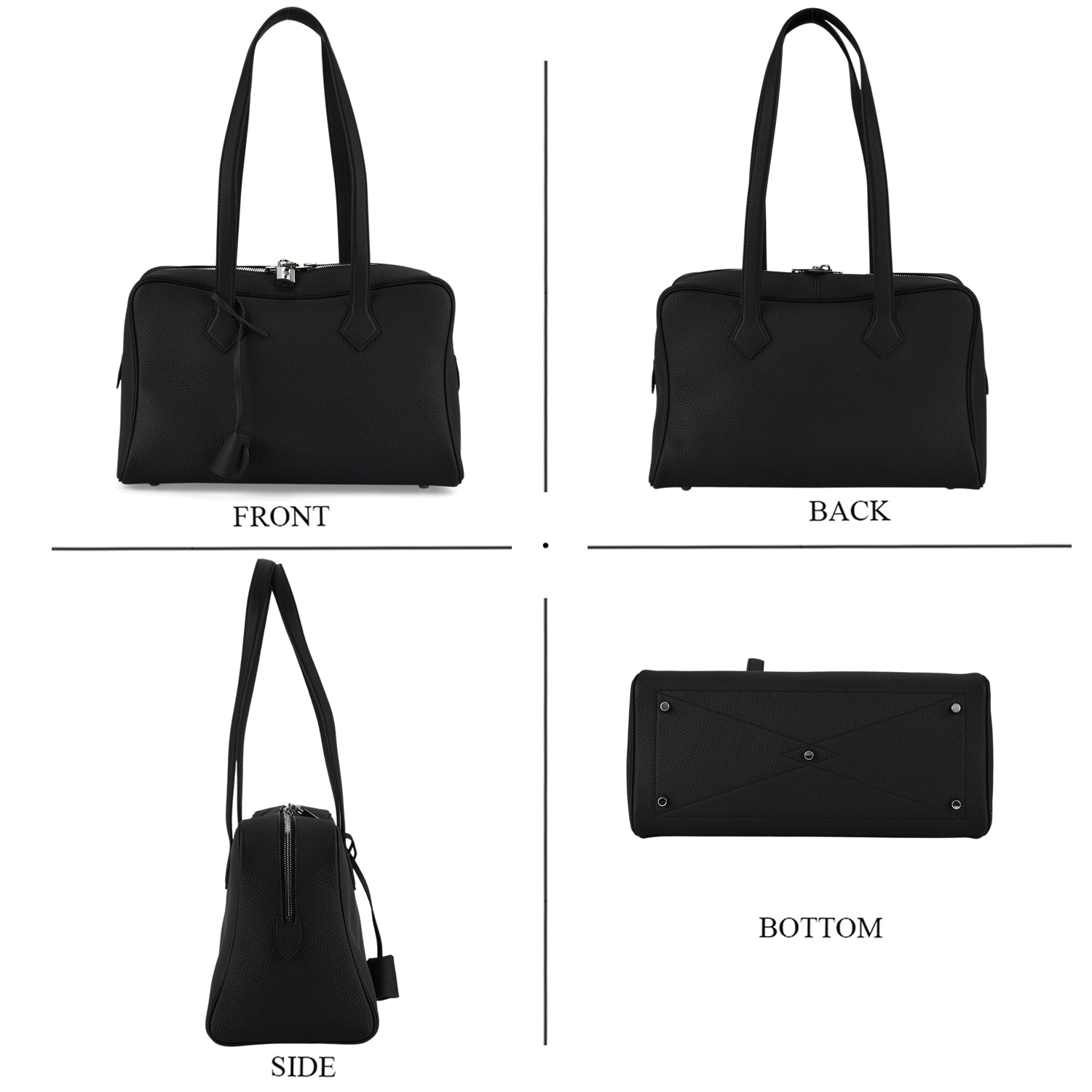 Designer Closeout Deal - Genuine Leather Structured Bag with Padlock and Key - Black 8431473 5